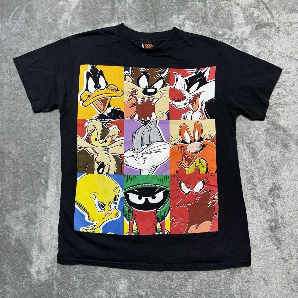 Vintage Looney Tunes Fifth Sun Graphic Tee Mens Medium Black Marvin Taz Bugs
